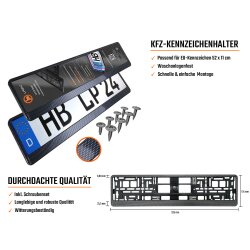 2x Kennzeichenhalter Auto Carbon Look Kennzeichenhalterung KFZ EU Kennzeichen 520 x 110 Halter Nummernschild Halterung PKW LKW Nummernschildhalter Nummernschildhalterung Kennzeichenverstärker