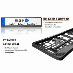2x Kennzeichenhalter Auto Carbon Look Kennzeichenhalterung KFZ EU Kennzeichen 520 x 110 Halter Nummernschild Halterung PKW LKW Nummernschildhalter Nummernschildhalterung Kennzeichenverstärker