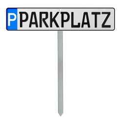 Parkplatzschild Parkplatzkennzeichen mit Edelstahl Einschlagpfosten Wunschtext Schild P-Kennzeichen Wunschprägung inkl. Befestigungsschrauben individuell bis 17 Zeichen