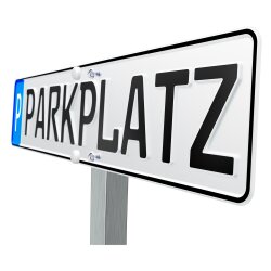 Parkplatzschild Parkplatzkennzeichen mit Edelstahl Einschlagpfosten Wunschtext Schild P-Kennzeichen Wunschprägung inkl. Befestigungsschrauben individuell bis 17 Zeichen