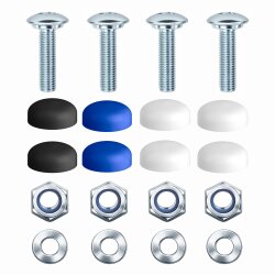 Kennzeichen Schrauben Motorrad M5 x 16mm mit Abdeckkappen - selbstsichernd - 4er Set mit Kappen - Nummernschild Schrauben DIN 84