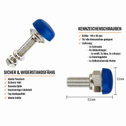 Kennzeichen Schrauben Motorrad M5 x 16mm - Edelstahl - selbstsichernd - mit Abdeckkappen 4er Set mit Kappen - Nummernschild Schrauben ähnlich DIN 84