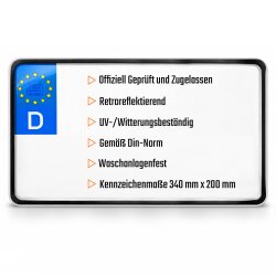 Kennzeichen 340x200 mm LKW PKW Quad SUV Anhänger Wunschkennzeichen DIN-zertifiziert 34x20cm Nummernschild