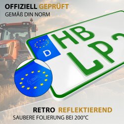 Kennzeichen 255x130 mm grün Traktor Nummernschild steuerbefreit Wunschtext