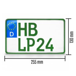 Kennzeichen 255x130 mm grün Traktor Nummernschild steuerbefreit Wunschtext