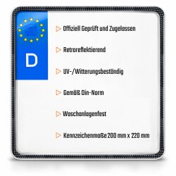 Kennzeichen Motorrad 220x200 mm Carbon Wunschkennzeichen DIN-zertifiziert Motorradkennzeichen 22x20cm Nummernschild Carbon-Optik