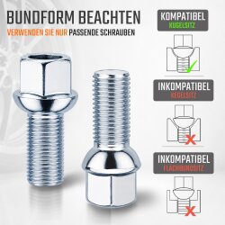 Radschrauben Silber Kugelbund R13 M14 x 1,5 27 mm SW17 für Audi VW Seat Skoda Ford