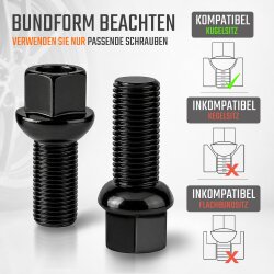 Radschrauben Schwarz Kugelbund R13 M14 x 1,5 x 27 mm SW17 für Audi VW Seat Skoda Ford