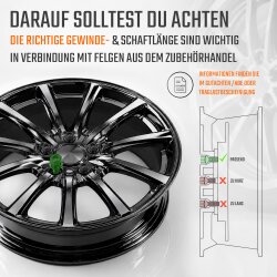 Radschrauben Schwarz Kugelbund R13 M14 x 1,5 x 27 mm SW17 für Audi VW Seat Skoda Ford