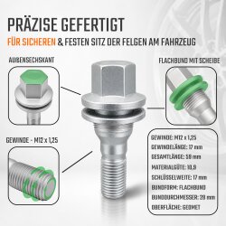 Radschrauben M12 x 1,25 Flachbund 17 mm SW17 für Peugeot Citroen Opel DS Fiat