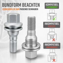 Radschrauben M12 x 1,25 Flachbund 17 mm SW17 für Peugeot Citroen Opel DS Fiat