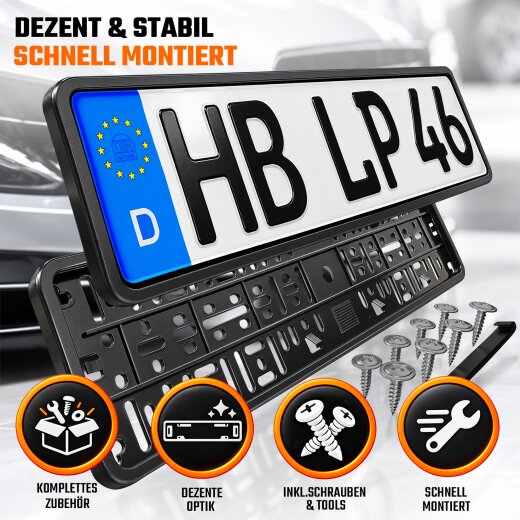 2x Kennzeichenhalter Auto Chrom Kennzeichenhalterung KFZ Kennzeichen EU 520mm x 110mm Halter Nummernschild Halterung PKW LKW Nummernschildhalter Nummernschildhalterung Kennzeichenverstärker Silber