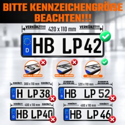 2 Kennzeichenhalter kurz 42 cm x 11cm schwarz mit Rahmen für kurze Kennzeichen 420mm