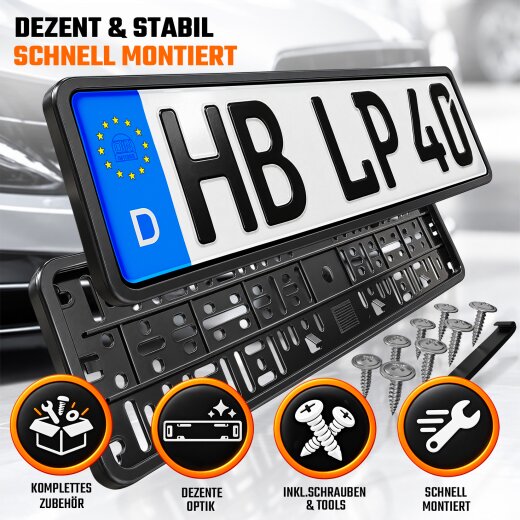 2x Kennzeichenhalter Auto Chrom Kennzeichenhalterung KFZ Kennzeichen EU 520mm x 110mm Halter Nummernschild Halterung PKW LKW Nummernschildhalter Nummernschildhalterung Kennzeichenverstärker Silber