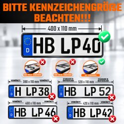 2 Kennzeichenhalter kurz 40cm schwarz mit Rahmen für kurze Kennzeichen 400mm