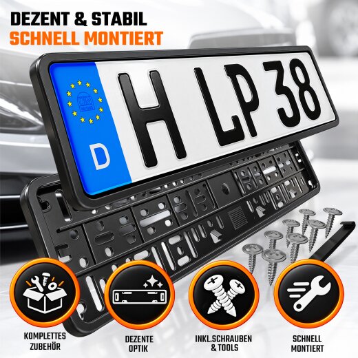 2x Kennzeichenhalter Auto Chrom Kennzeichenhalterung KFZ Kennzeichen EU 520mm x 110mm Halter Nummernschild Halterung PKW LKW Nummernschildhalter Nummernschildhalterung Kennzeichenverstärker Silber