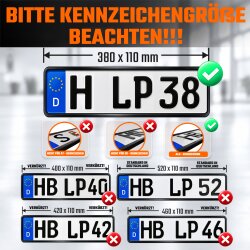 2 Kennzeichenhalter kurz 38cm schwarz mit Rahmen für kurze Kennzeichen 380mm