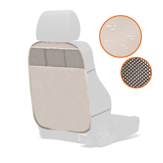1 Stück Rückenlehnenschutz Sitzschoner Lehnenschutz Hecksitzschoner Kunstleder mit 3 Taschen in beige