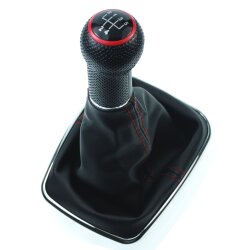 Schaltsack Schaltmanschette Naht Rot Schaltknauf für VW Golf 4 IV VW Bora Chrom-Rahmen 12 mm