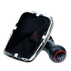 Schaltsack Schaltmanschette Naht Rot Schaltknauf für VW Golf 4 IV VW Bora Chrom-Rahmen 12 mm