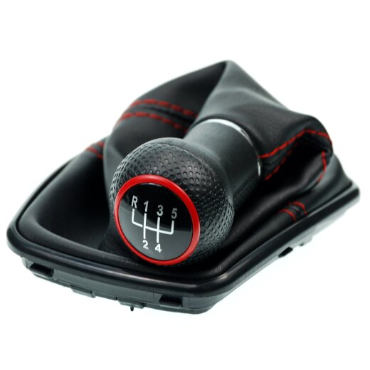 Schaltsack Schaltmanschette Naht ROT Schaltknauf VW Golf 4 IV VW Bora + Rahmen Schwarz12mm