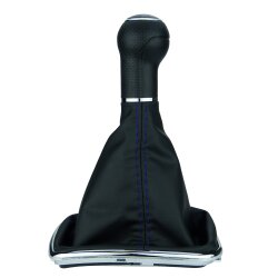 Schaltsack Schaltmanschette Naht Blau Schaltknauf für VW Golf 4 IV VW Bora mit Chrom Rahmen 12 mm